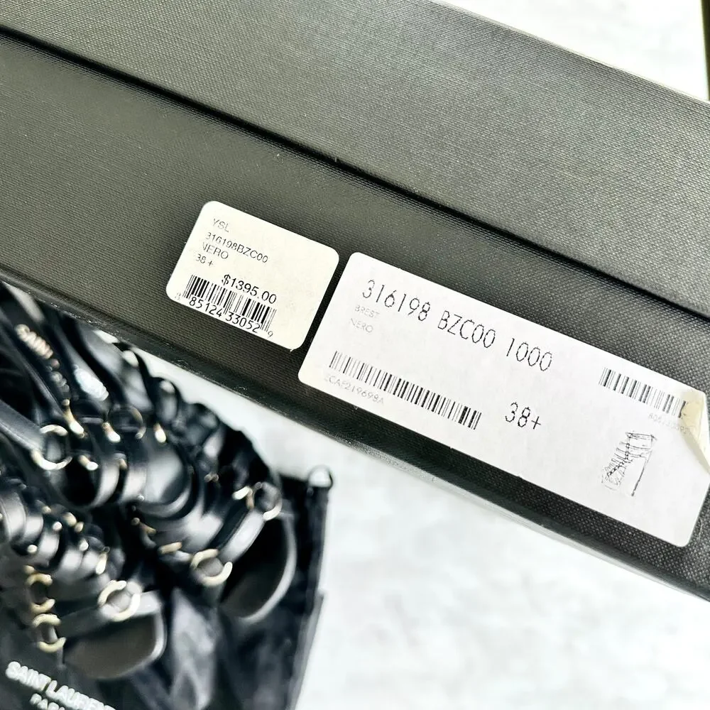 Saint Laurent Nina Cage Sandals Size 38.5 Calfskin Black w/Box Dustbag 316198 - Picture 10 of 12